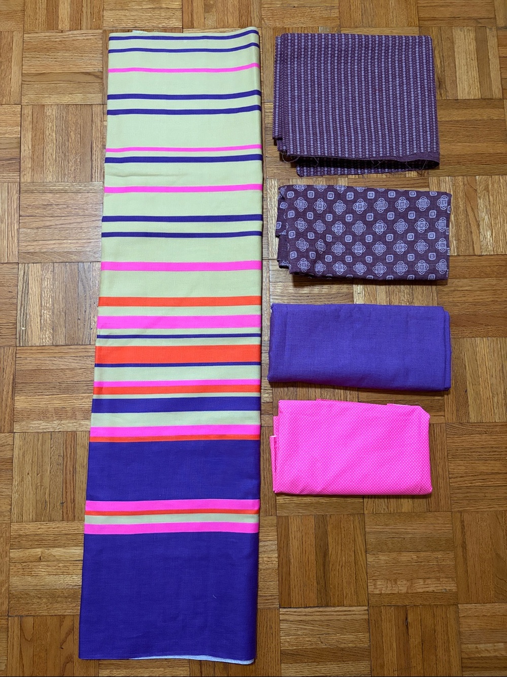 Fabric Set, 5 Pieces, Purple, Pink & Multicolor Cotton
